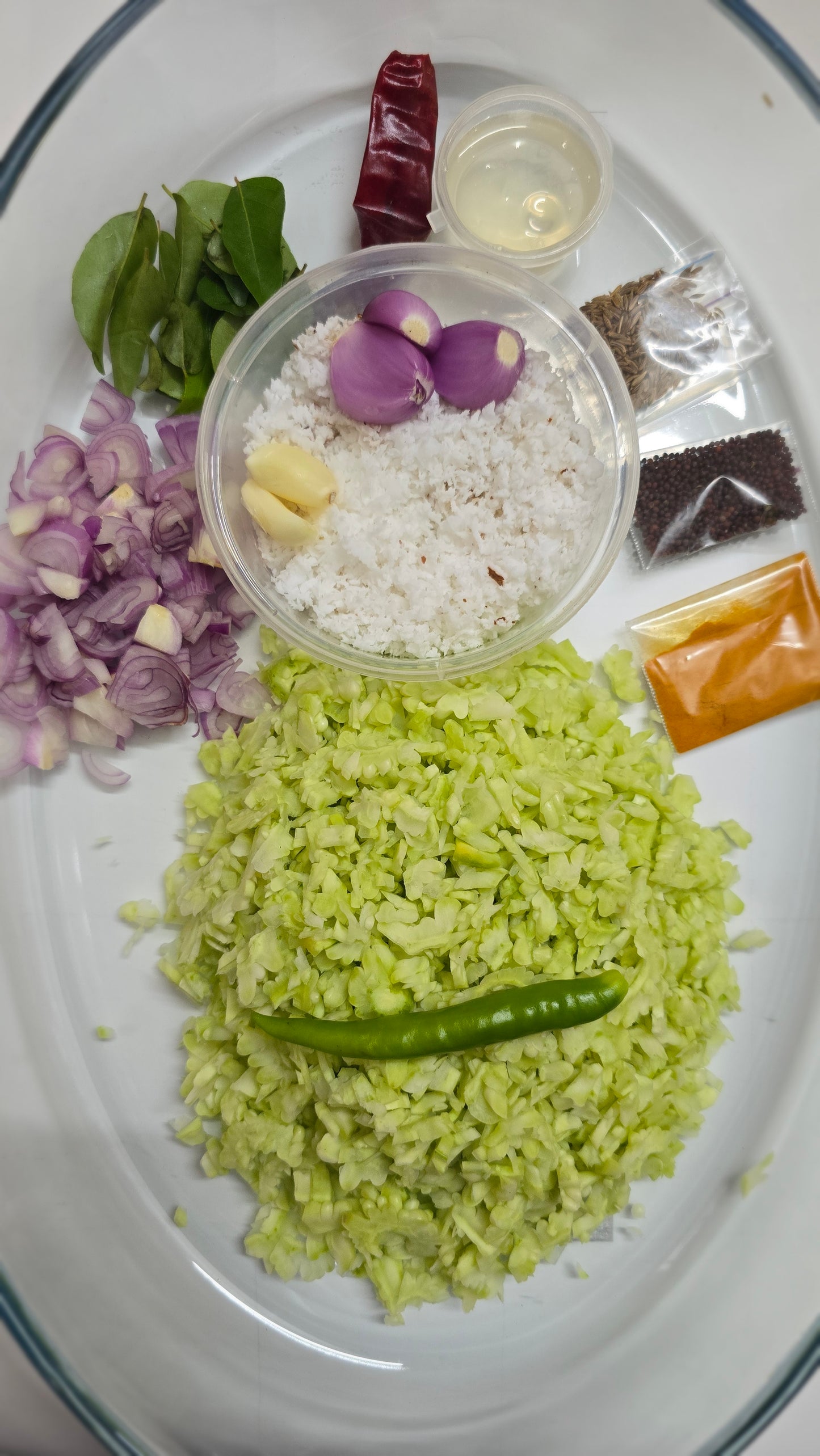 Fresh pavakka Thoran Cut Vegetables with all ingredients- Ready To Cook - (4 Pax) - Q129