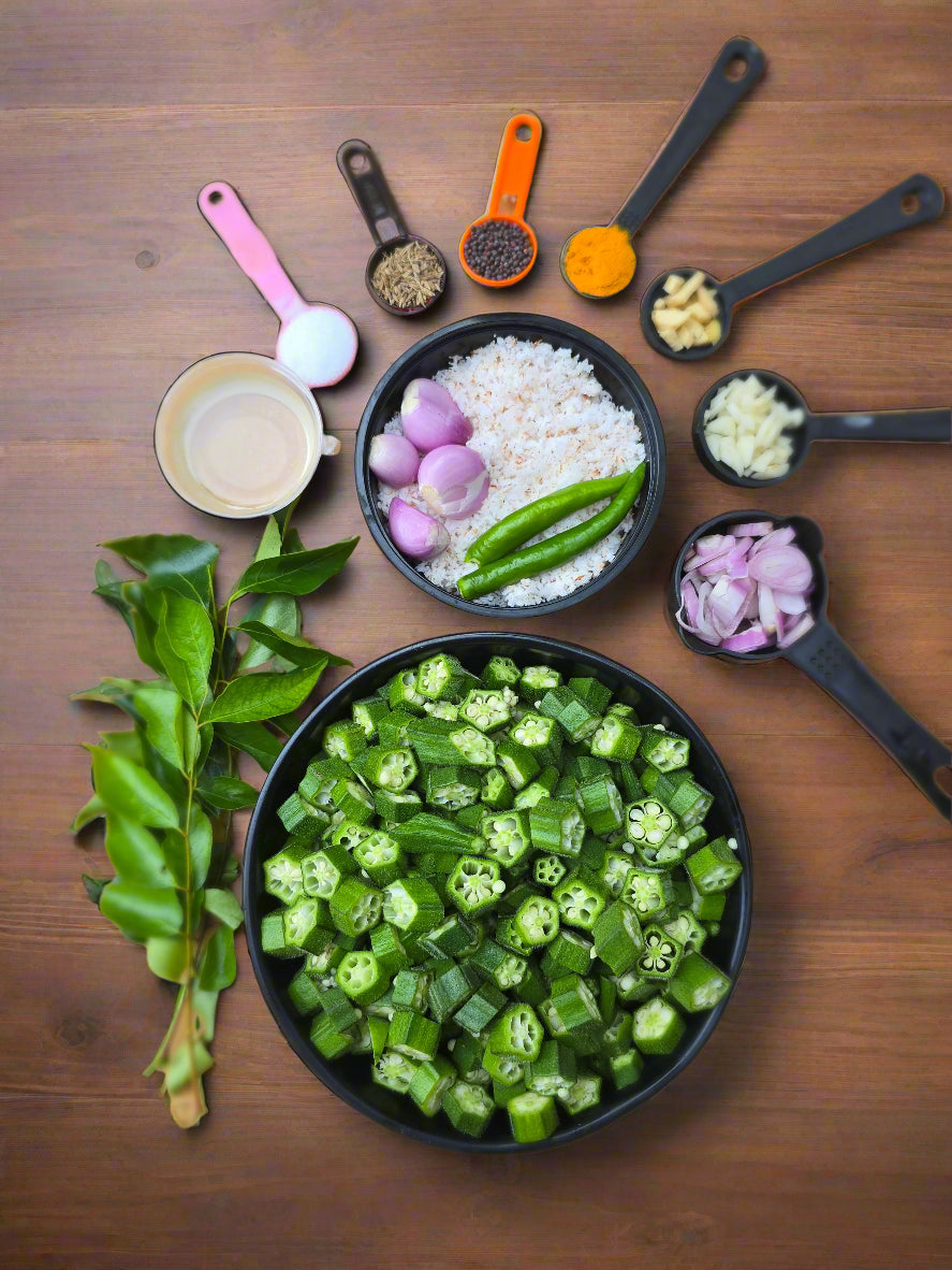 Vendakka Thoran Fresh Cut Vegetables with all ingredients- Ready To Cook - Q148