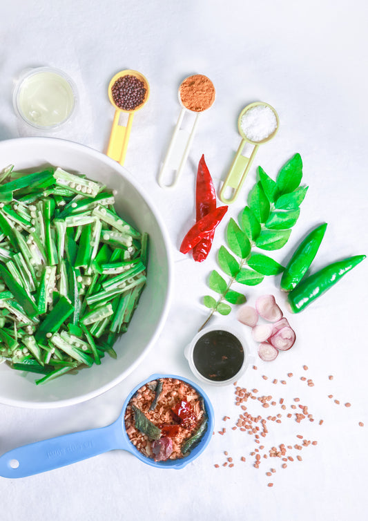 Vendakka Theeyal Fresh Cut Vegetables  with all ingredients- Ready To Cook - (4 Pax) - Q103