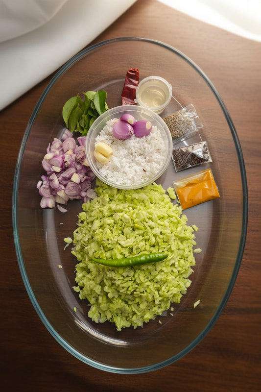Fresh pavakka Thoran Cut Vegetables   with all ingredients- Ready To Cook - (4 Pax) - Q129