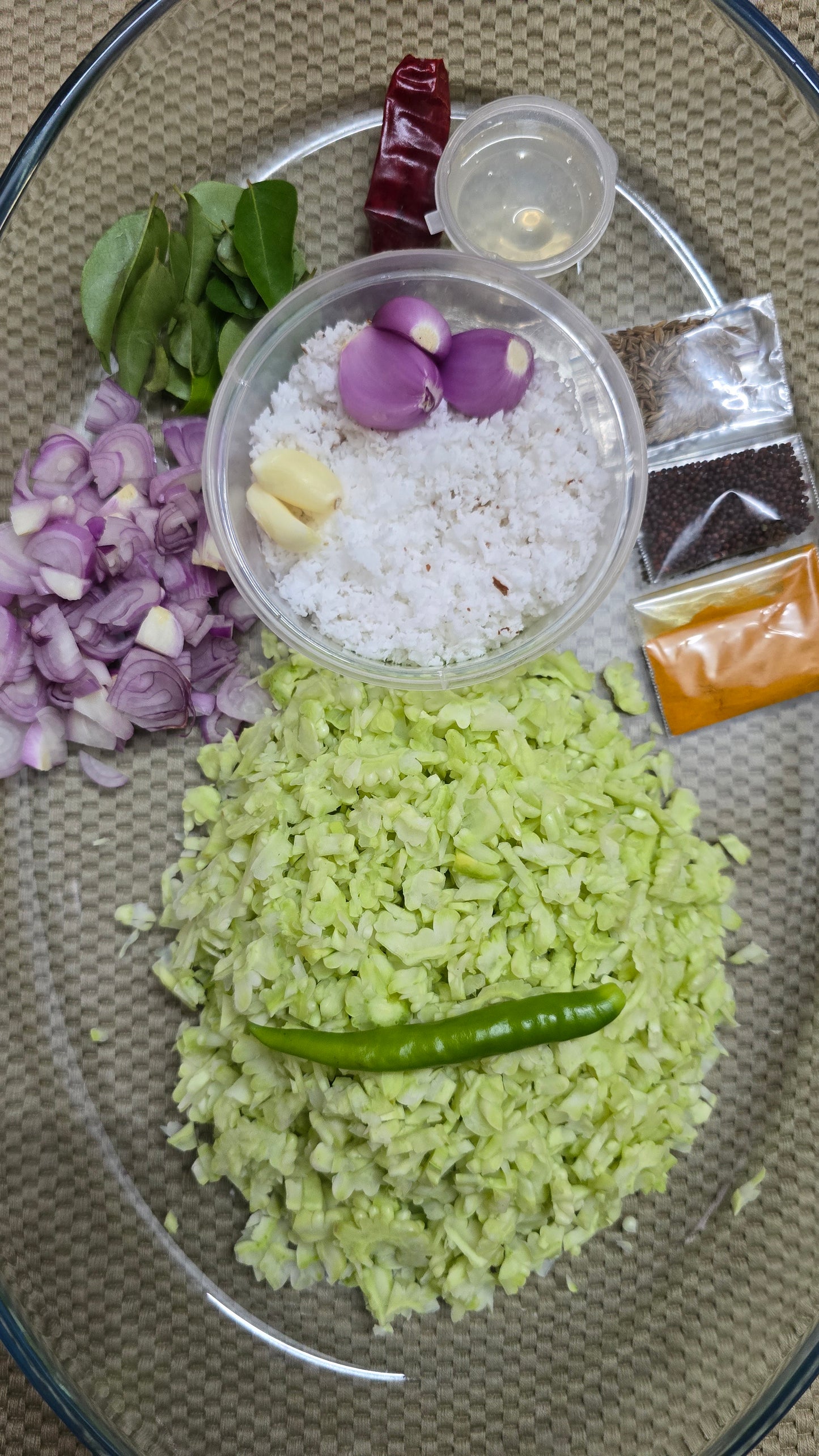 Fresh pavakka Thoran Cut Vegetables   with all ingredients- Ready To Cook - (4 Pax) - Q129