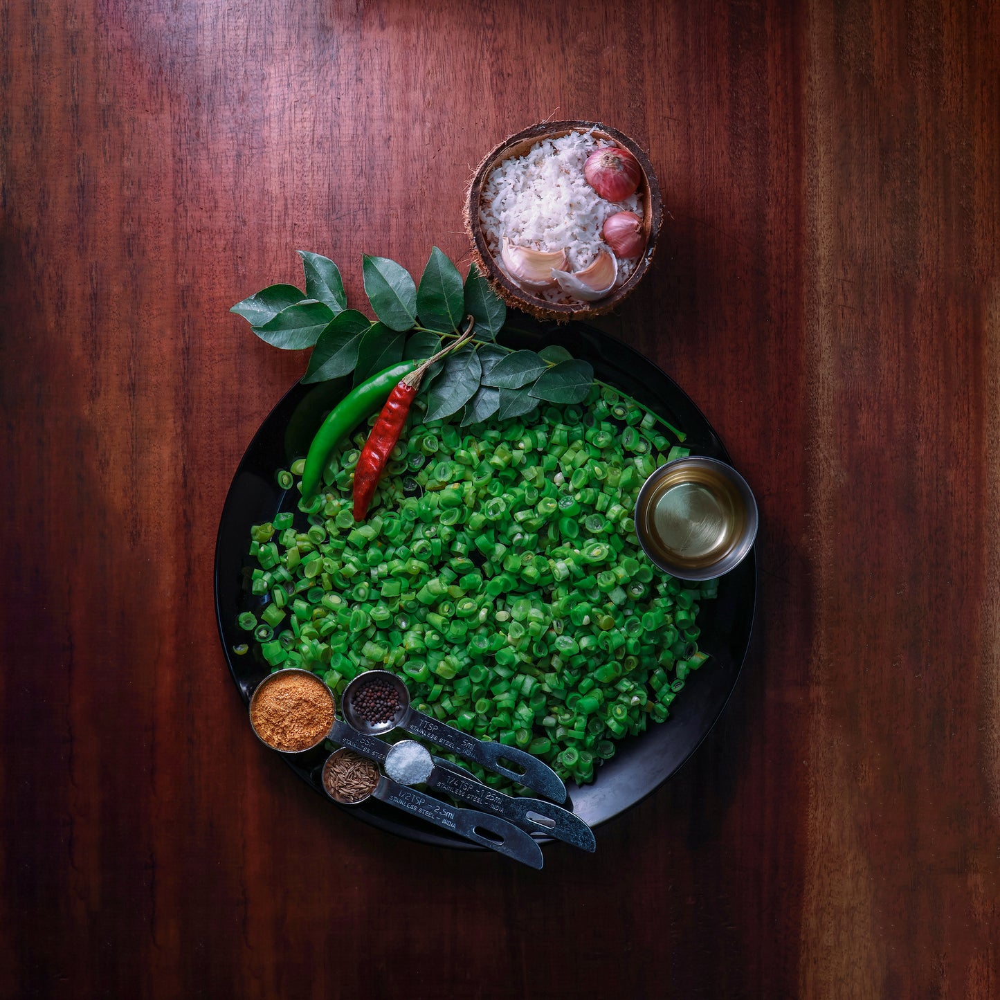 Fresh Beans Thoran Vegetables Cut with all ingredients - Ready To Cook  - (4 Pax) - Q111