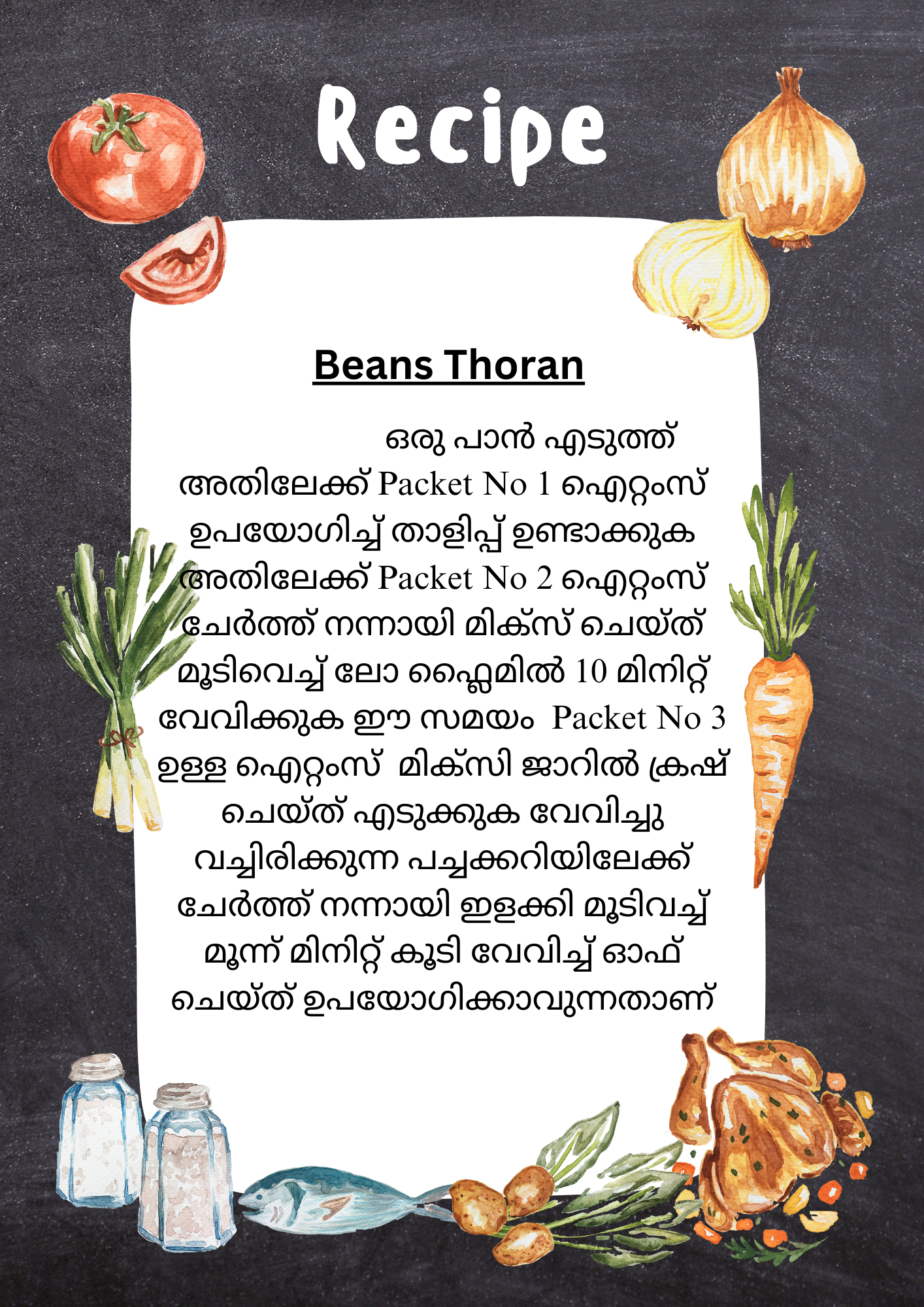 Fresh Beans Thoran Vegetables Cut with all ingredients - Ready To Cook