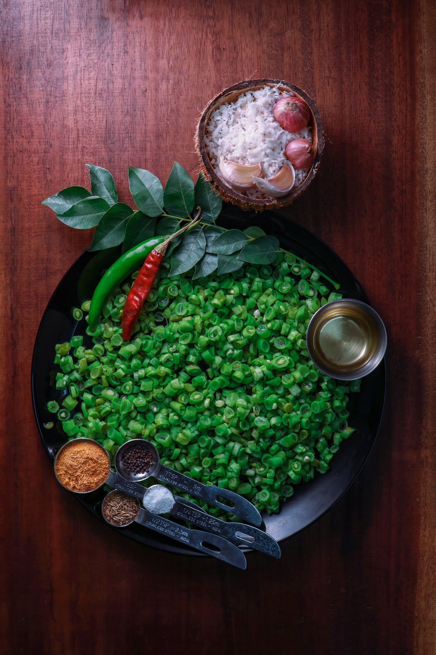 Fresh Beans Thoran Vegetables Cut with all ingredients - Ready To Cook  - (4 Pax) - Q111