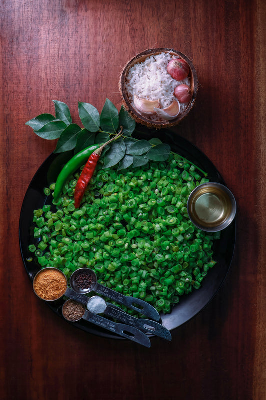 Fresh Beans Thoran Vegetables Cut with all ingredients - Ready To Cook  - (4 Pax) - Q111