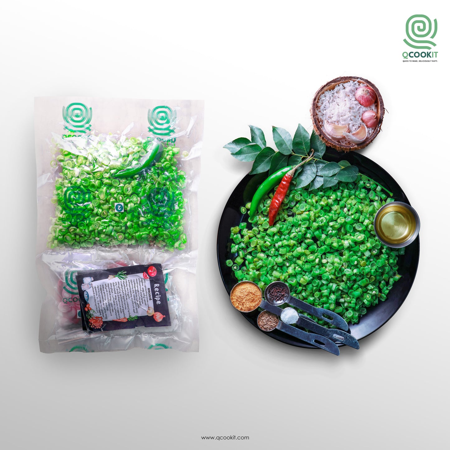 Fresh Beans Thoran Vegetables Cut with all ingredients - Ready To Cook  - (4 Pax) - Q111