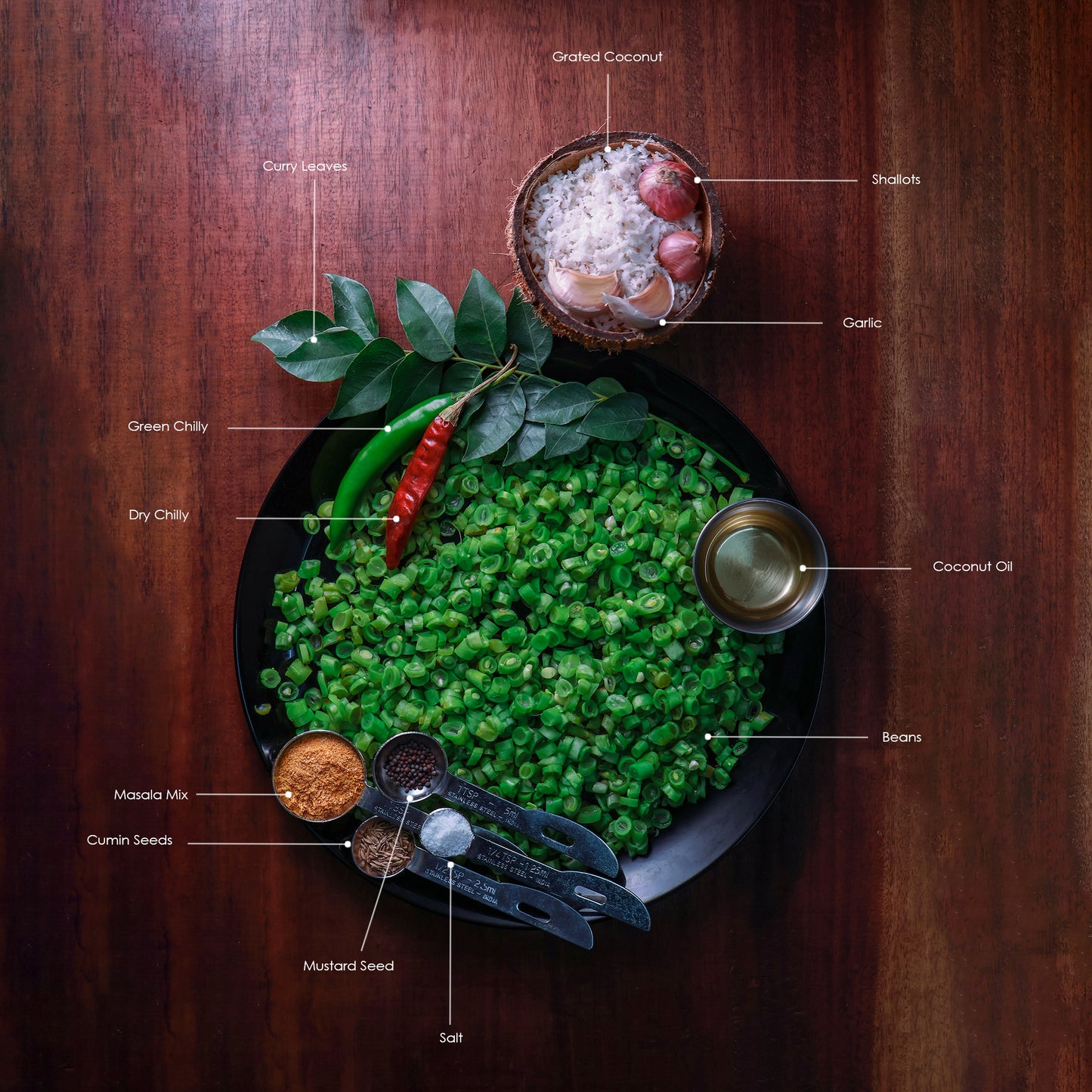 Fresh Beans Thoran Vegetables Cut with all ingredients - Ready To Cook  - (4 Pax) - Q111