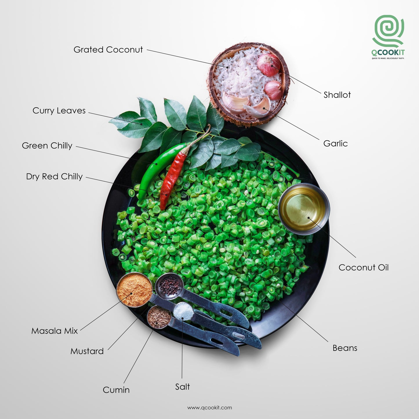 Fresh Beans Thoran Vegetables Cut with all ingredients - Ready To Cook  - (4 Pax) - Q111