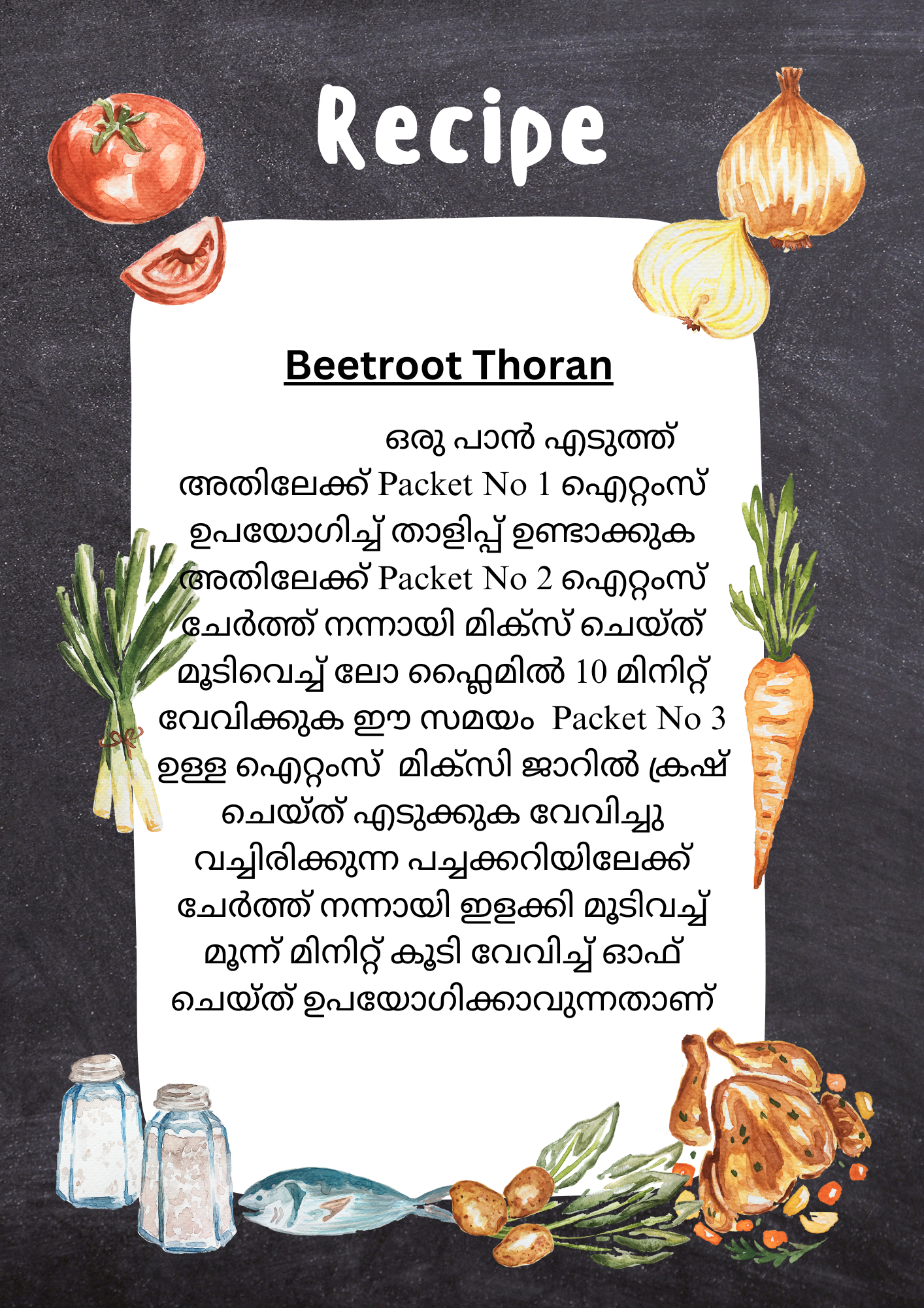 Fresh Beetroot Thoran Cut Vegetables   with all ingredients- Ready To Cook