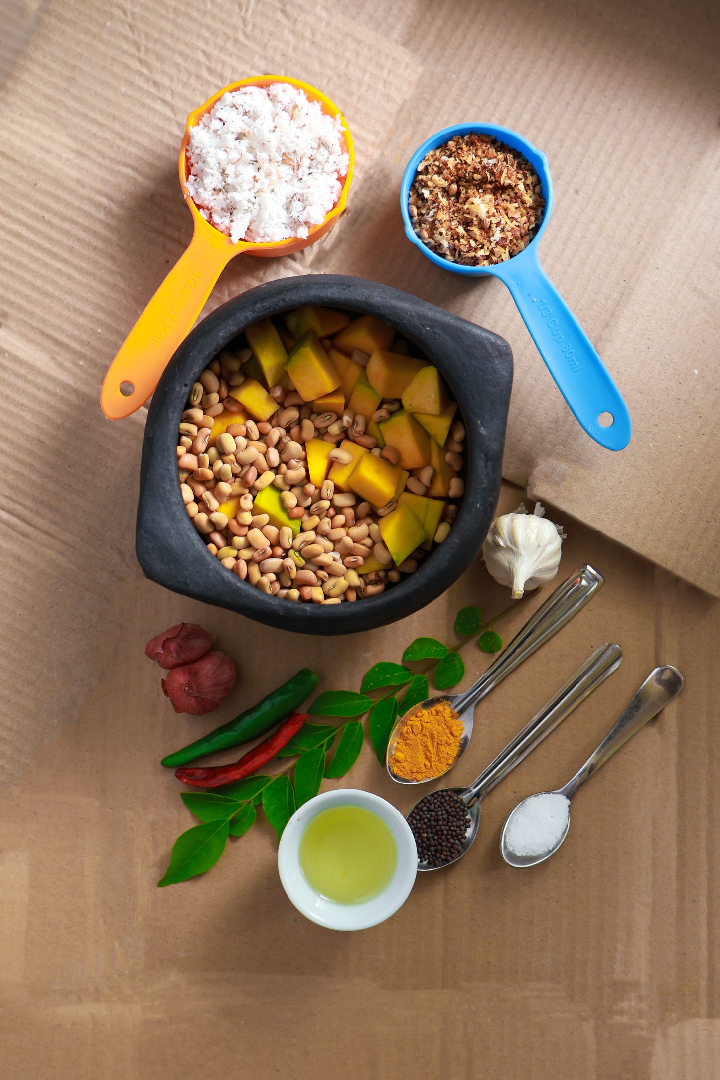 Fresh Erisseri Ready To Cook  Pumpkin Cut  and soaked Vanpayar  with all ingredients - (4 Pax) - Q115