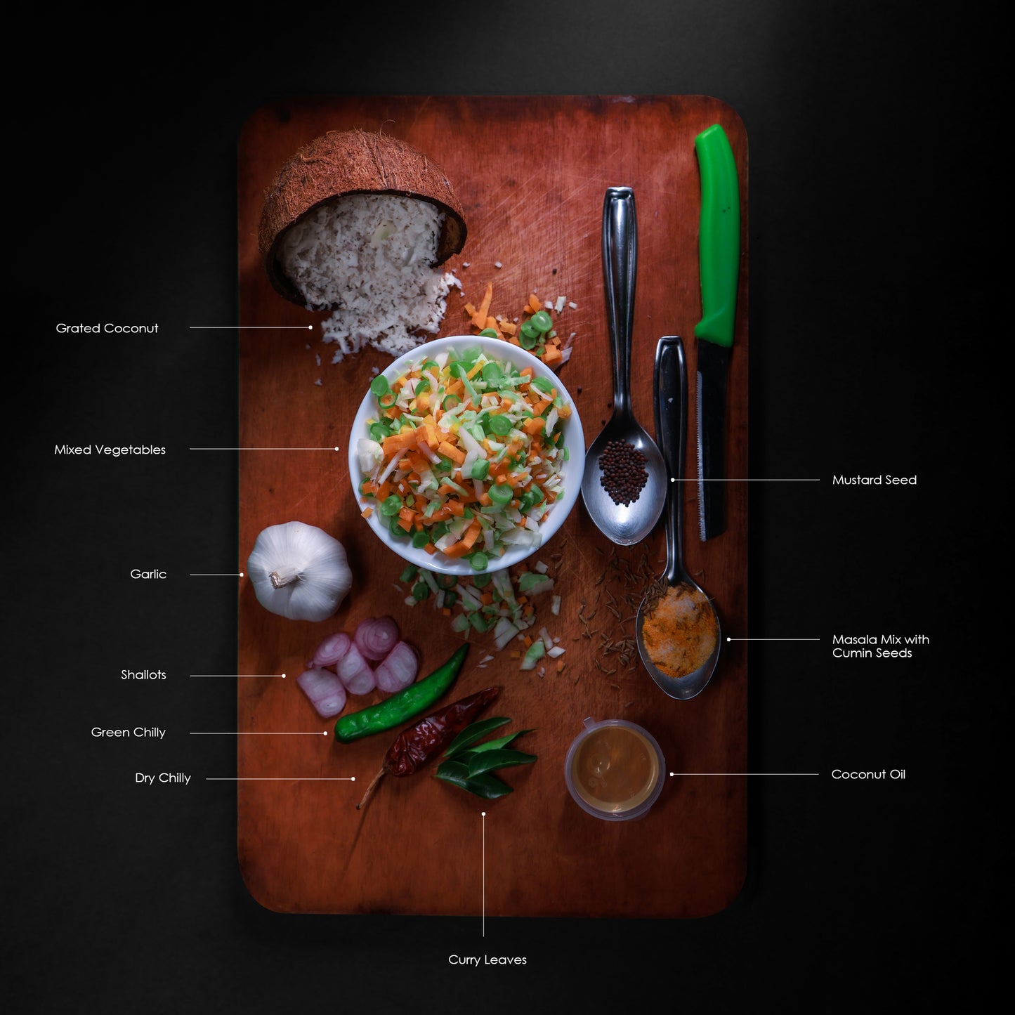 Fresh Mixed Thoran Vegetables Cut with all ingredients - Ready To Cook - (4 Pax) - Q118