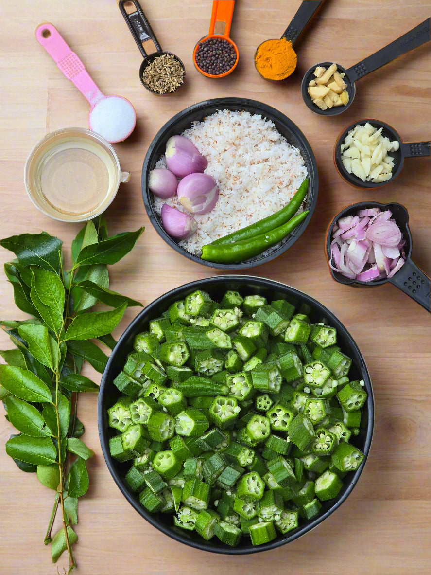 Vendakka Thoran Fresh Cut Vegetables  with all ingredients- Ready To Cook - Q148