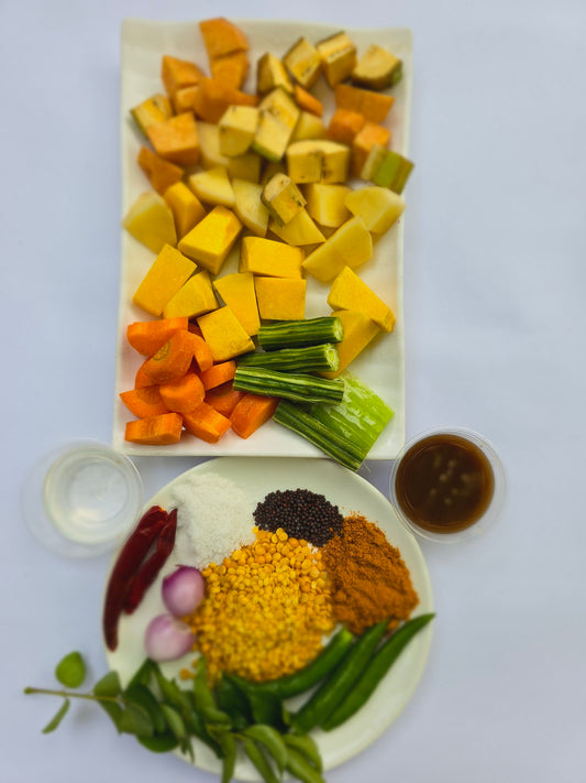 Fresh Sambar Cut Vegetables with all ingredients - Ready To Cook